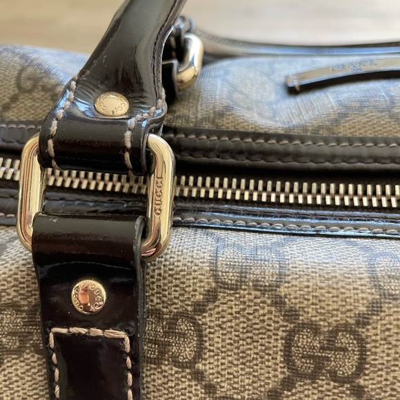 Vintage GUCCI Boston Bag in beige canvas and brown leather - Picture 14 of 17